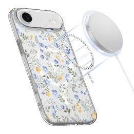 Telefono dėklas iPhone 17 gėlių rašto skaidrus MagSafe FlexAir