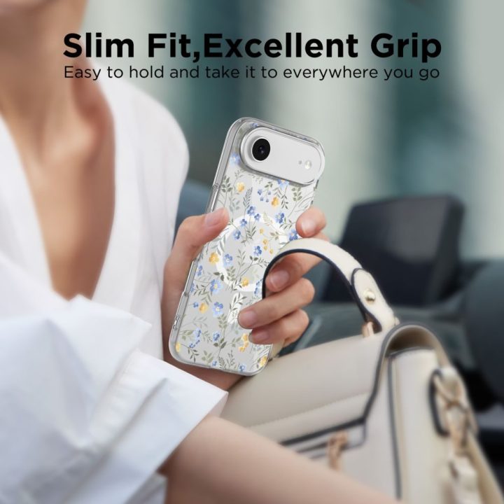 Telefono dėklas iPhone 17 gėlių rašto skaidrus MagSafe FlexAir