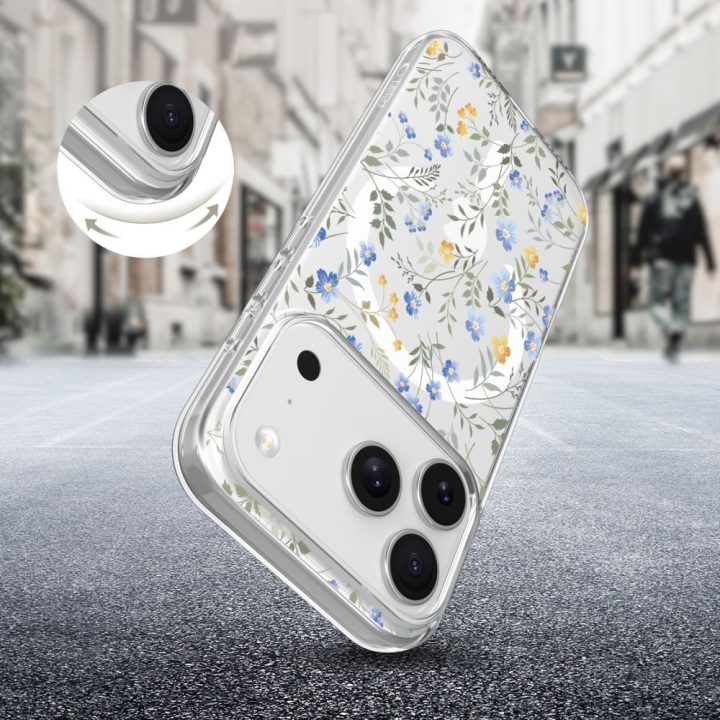 Telefono dėklas iPhone 17 Pro Max margintas gėlėmis MagSafe