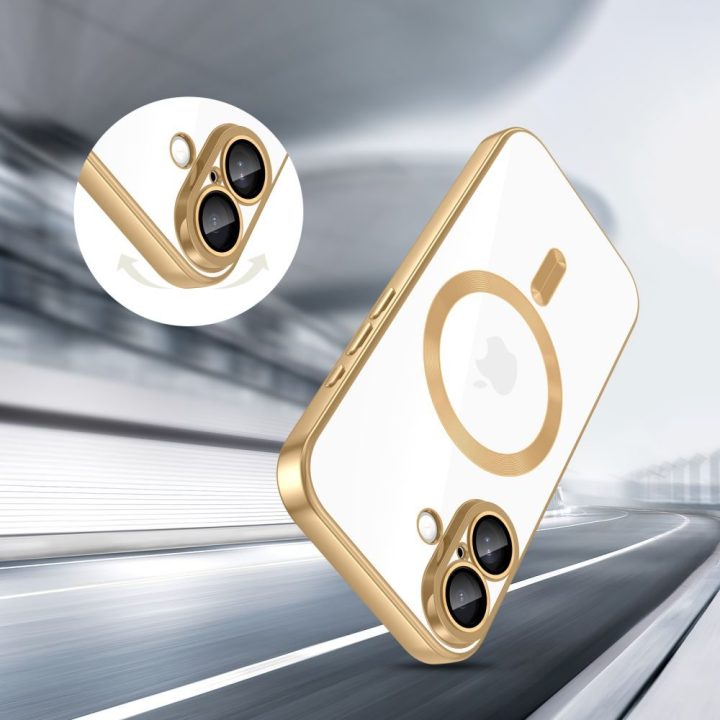 Telefono dėklas iPhone 17 skaidrus aukso spalvos MagSafe