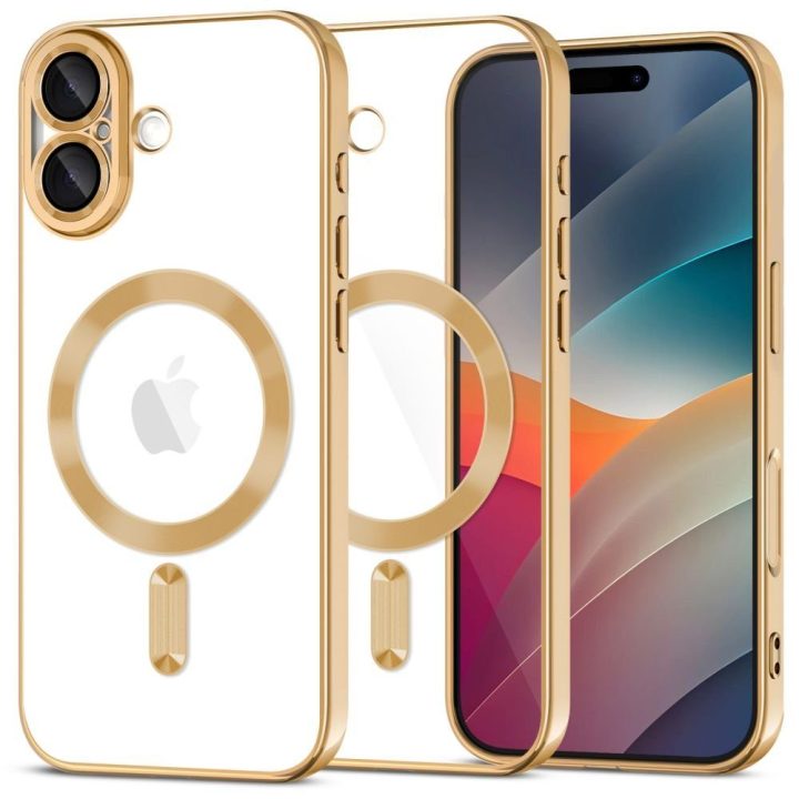 Telefono dėklas iPhone 17 skaidrus aukso spalvos MagSafe