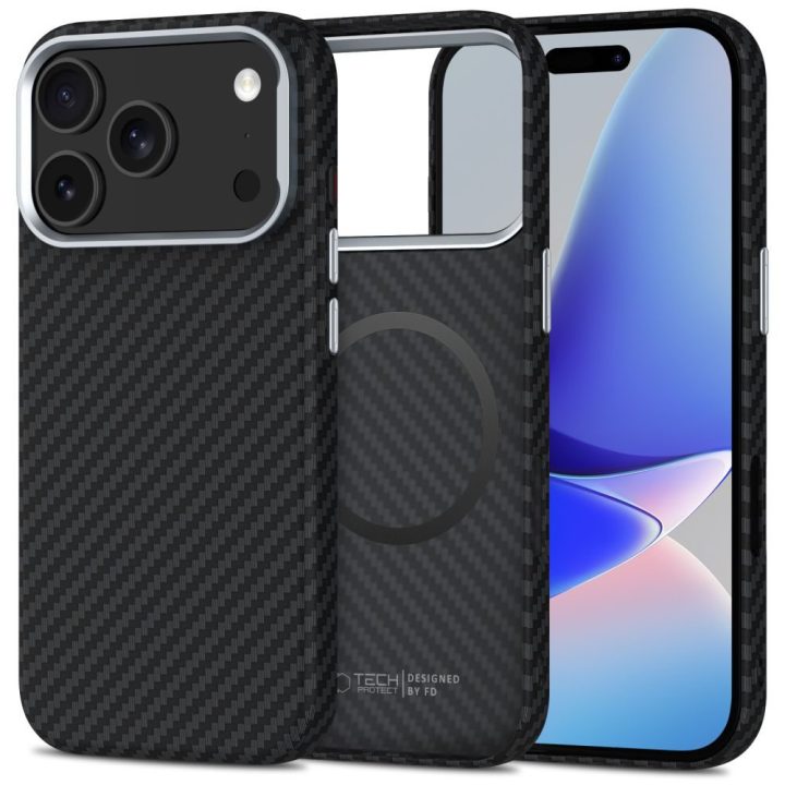 Telefono dėklas iPhone 17 Pro Max juodas anglies rašto MagSafe
