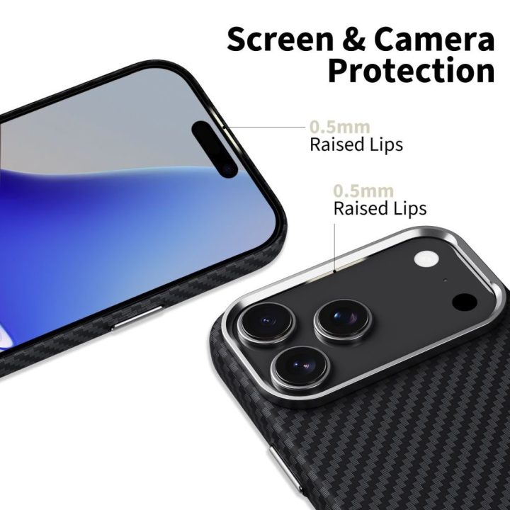 Telefono dėklas iPhone 17 Pro Max juodas anglies rašto MagSafe