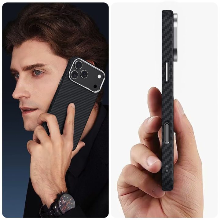 Telefono dėklas iPhone 17 Pro Max juodas anglies rašto MagSafe