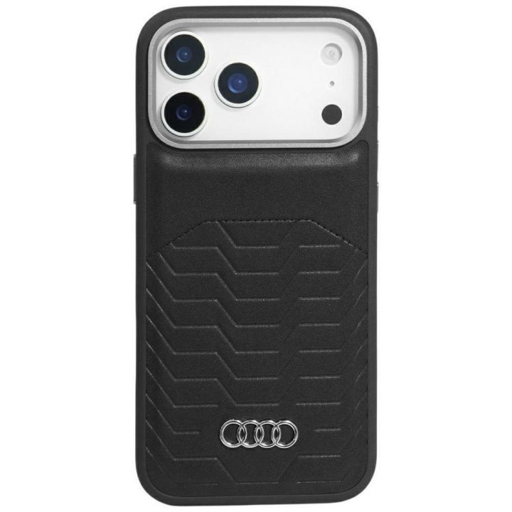 Telefono dėklas iPhone 17 Pro Max juodas eko oda MagSafe Audi