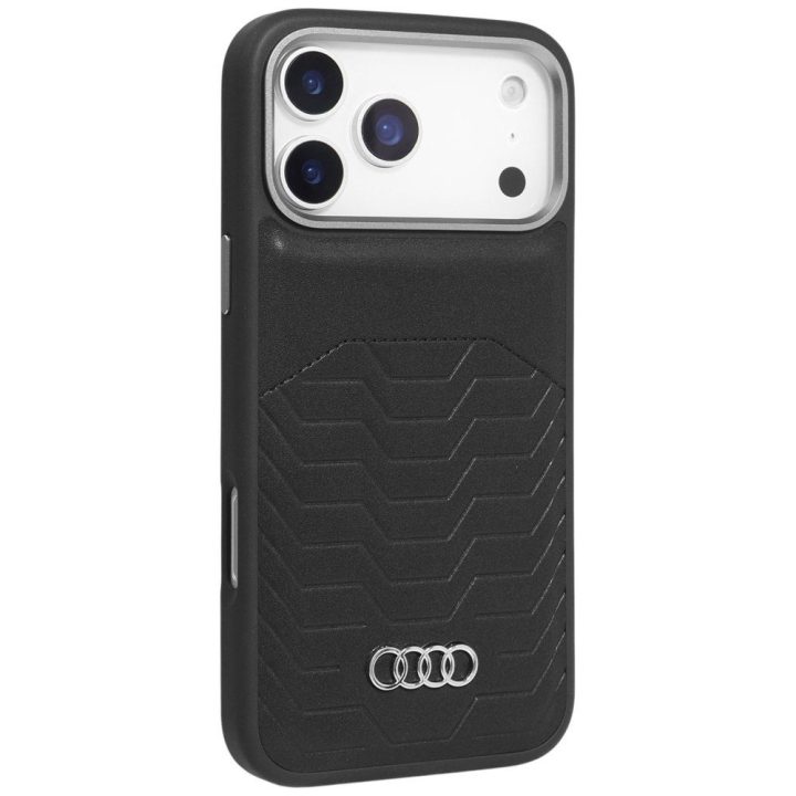 Telefono dėklas iPhone 17 Pro Max juodas eko oda MagSafe Audi