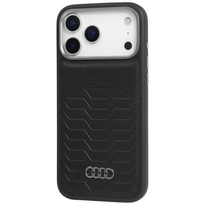 Telefono dėklas iPhone 17 Pro Max juodas eko oda MagSafe Audi