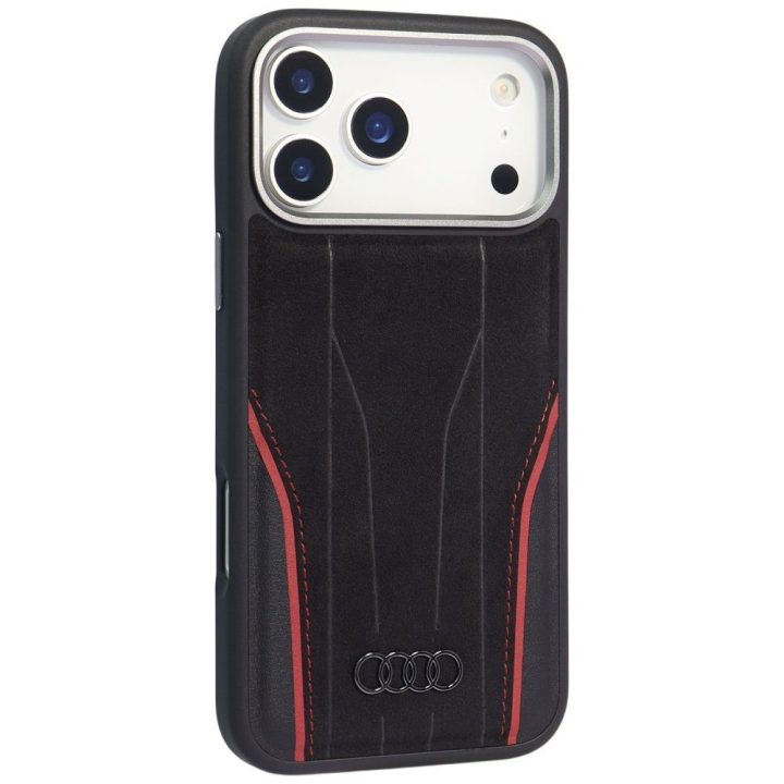 Telefono dėklas iPhone 17 Pro juodas natūrali oda MagSafe Audi R8