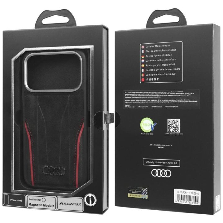 Telefono dėklas iPhone 17 Pro juodas natūrali oda MagSafe Audi R8