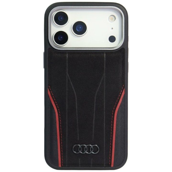 Telefono dėklas iPhone 17 Pro juodas natūrali oda MagSafe Audi R8