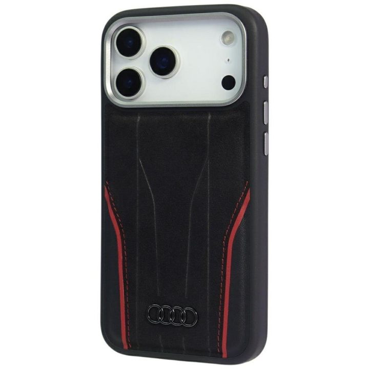 Telefono dėklas iPhone 17 Pro juodas natūrali oda MagSafe Audi R8
