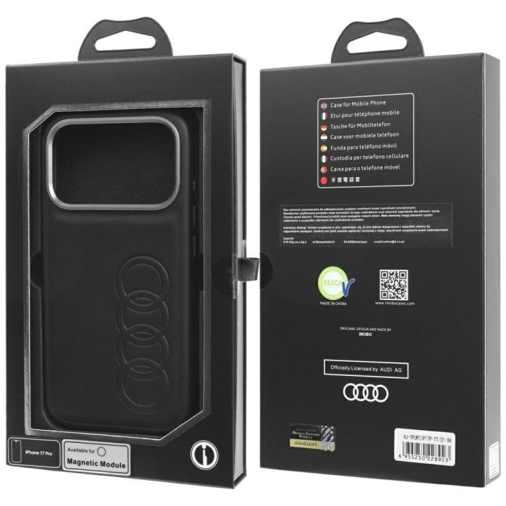 Telefono dėklas iPhone 17 Pro juodas eko oda (PU) MagSafe Audi TT