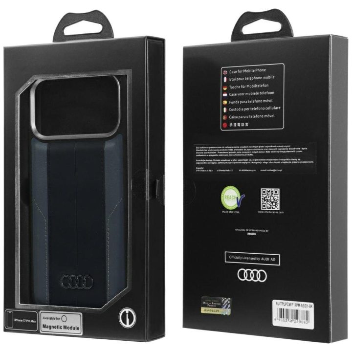 Telefono dėklas iPhone 17 Pro Max juodas eko oda MagSafe Audi A6