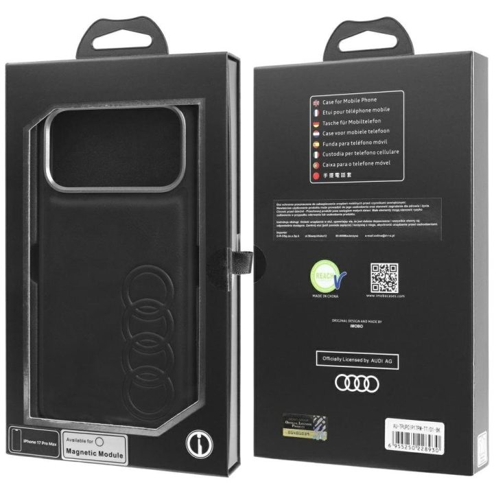 Telefono dėklas iPhone 17 Pro Max juodas eko oda MagSafe Audi TT