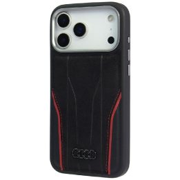 Telefono dėklas iPhone 17 Pro Max juodas natūrali oda MagSafe Audi R8