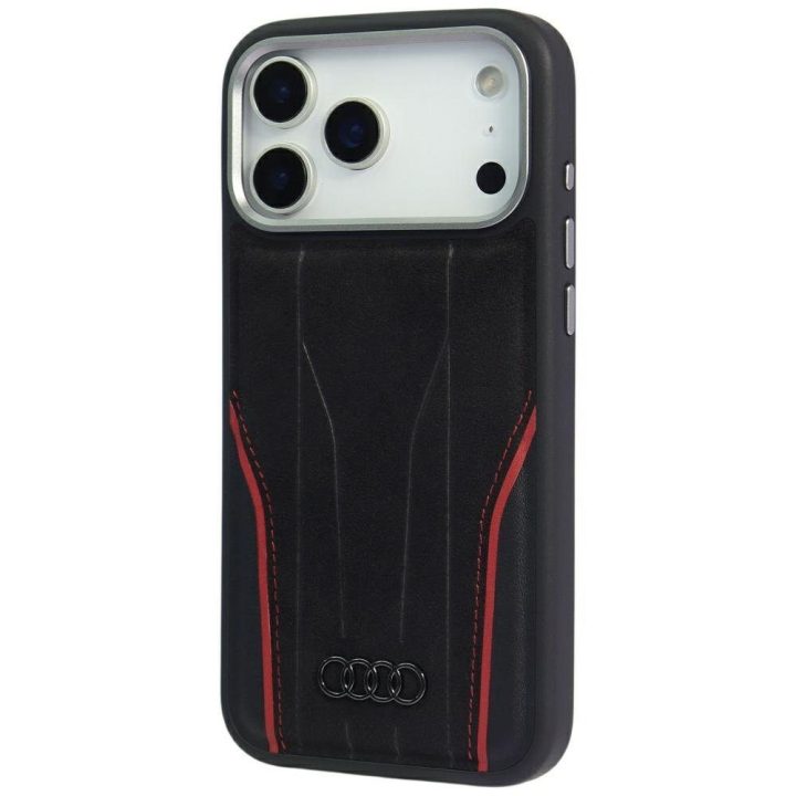 Telefono dėklas iPhone 17 Pro Max juodas natūrali oda MagSafe Audi R8