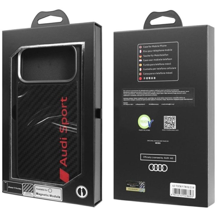 Telefono dėklas iPhone 17 Pro Max juodas anglies pluošto MagSafe Audi