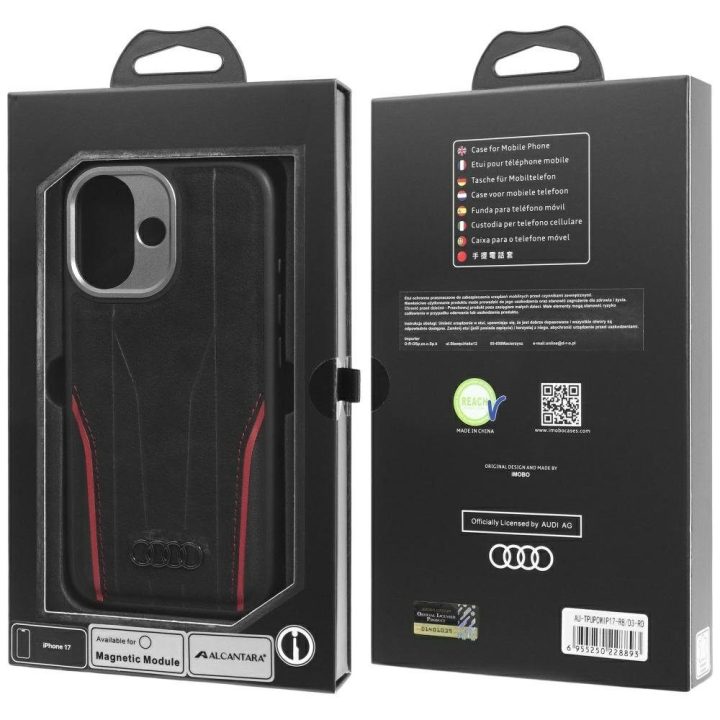 Telefono dėklas iPhone 17 juodas natūrali oda MagSafe Audi R8
