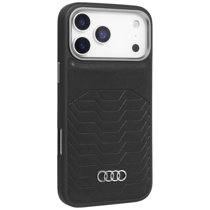Telefono dėklas iPhone 17 Pro juodas eko oda MagSafe Audi