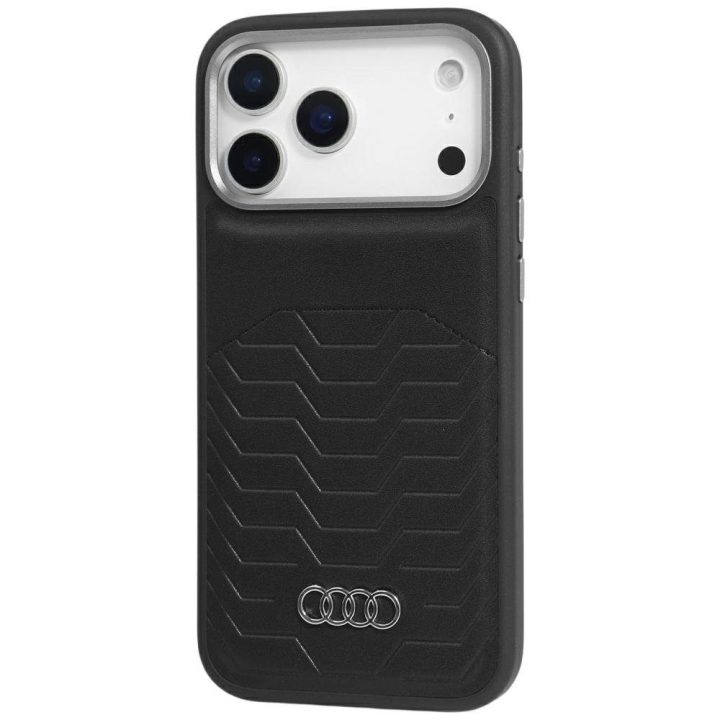 Telefono dėklas iPhone 17 Pro juodas eko oda MagSafe Audi