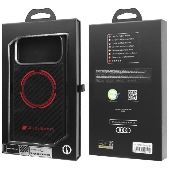 Telefono dėklas iPhone 17 Pro Max juodas anglies pluoštas MagSafe Audi Sport
