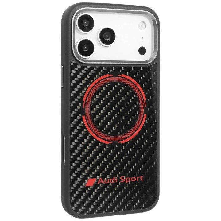 Telefono dėklas iPhone 17 Pro Max juodas anglies pluoštas MagSafe Audi Sport