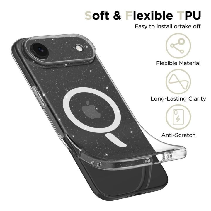 Telefono dėklas iPhone 17 Air skaidrus blizgus MagSafe