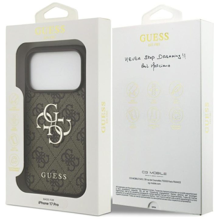 Telefono dėklas iPhone 17 Pro rudas margintas Guess