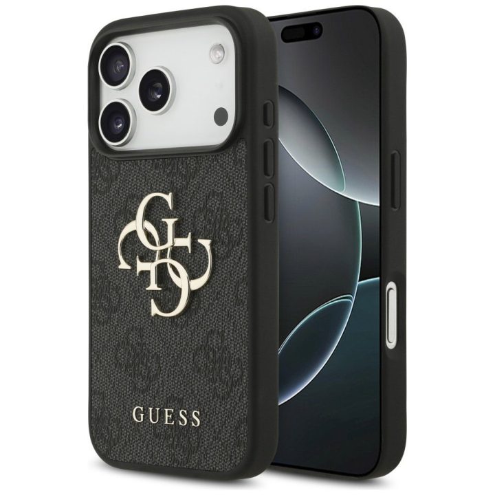 Telefono dėklas iPhone 17 Pro juodas 4G logotipas Guess
