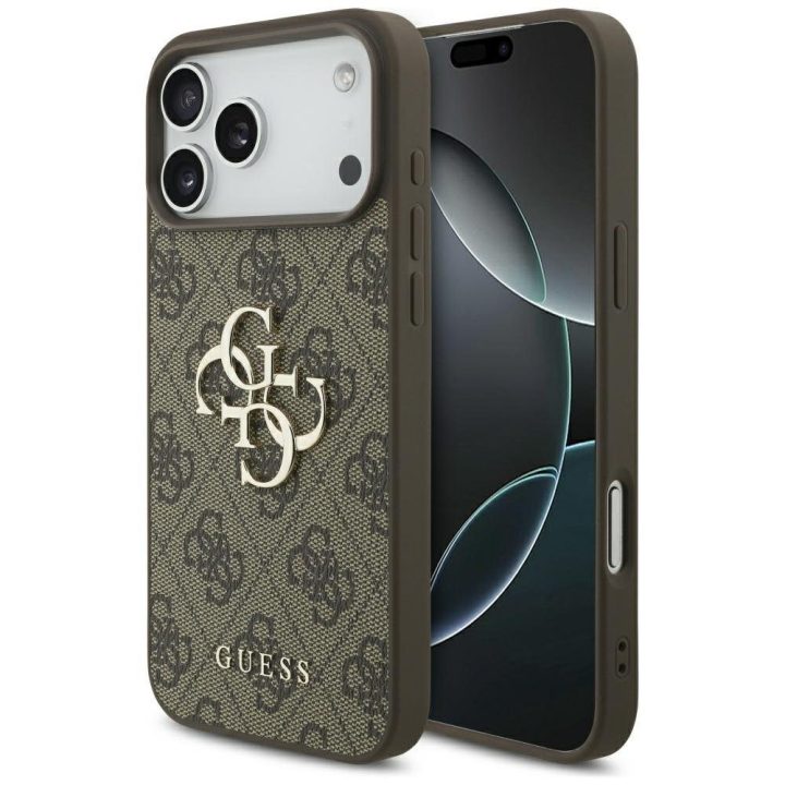 Telefono dėklas iPhone 17 Pro Max rudas margintas Guess