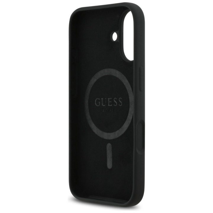 Telefono dėklas iPhone 17 juodas silikoninis MagSafe Guess