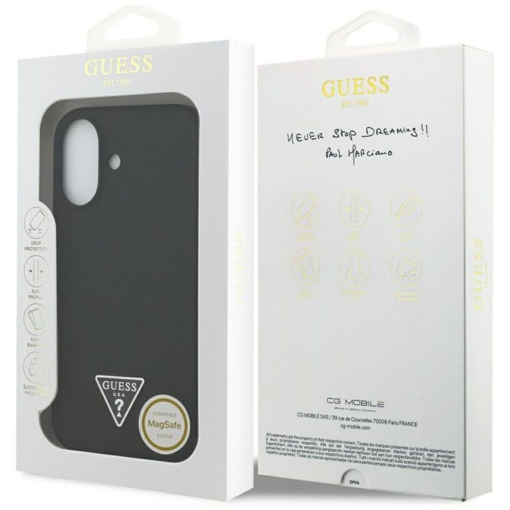 Telefono dėklas iPhone 17 juodas silikoninis MagSafe Guess