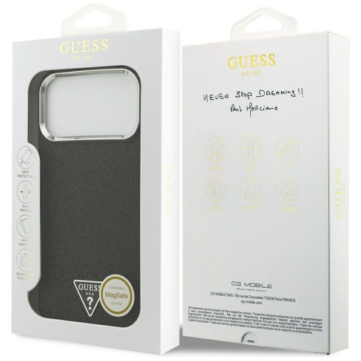 Telefono dėklas iPhone 17 Pro Max juodas blizgus MagSafe Guess