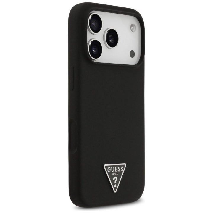 Telefono dėklas iPhone 17 Pro juodas silikoninis MagSafe Guess
