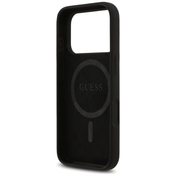 Telefono dėklas iPhone 17 Pro juodas silikoninis MagSafe Guess