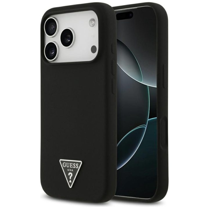 Telefono dėklas iPhone 17 Pro juodas silikoninis MagSafe Guess