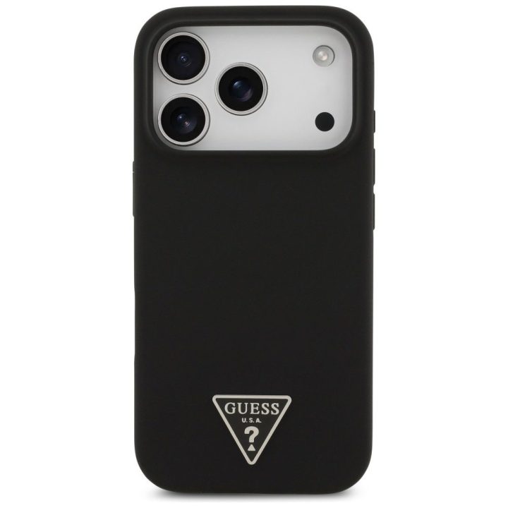 Telefono dėklas iPhone 17 Pro Max juodas silikoninis MagSafe Guess