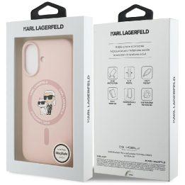 Telefono dėklas iPhone 17 rožinis silikoninis MagSafe Karl Lagerfeld