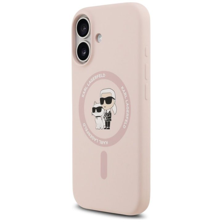 Telefono dėklas iPhone 17 rožinis silikoninis MagSafe Karl Lagerfeld