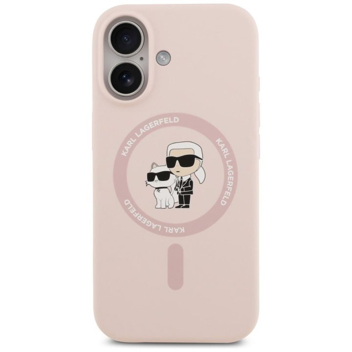 Telefono dėklas iPhone 17 rožinis silikoninis MagSafe Karl Lagerfeld
