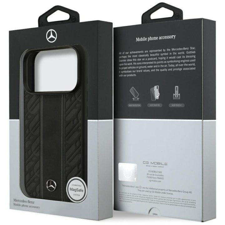 Telefono dėklas iPhone 17 Pro juodas oda MagSafe Mercedes