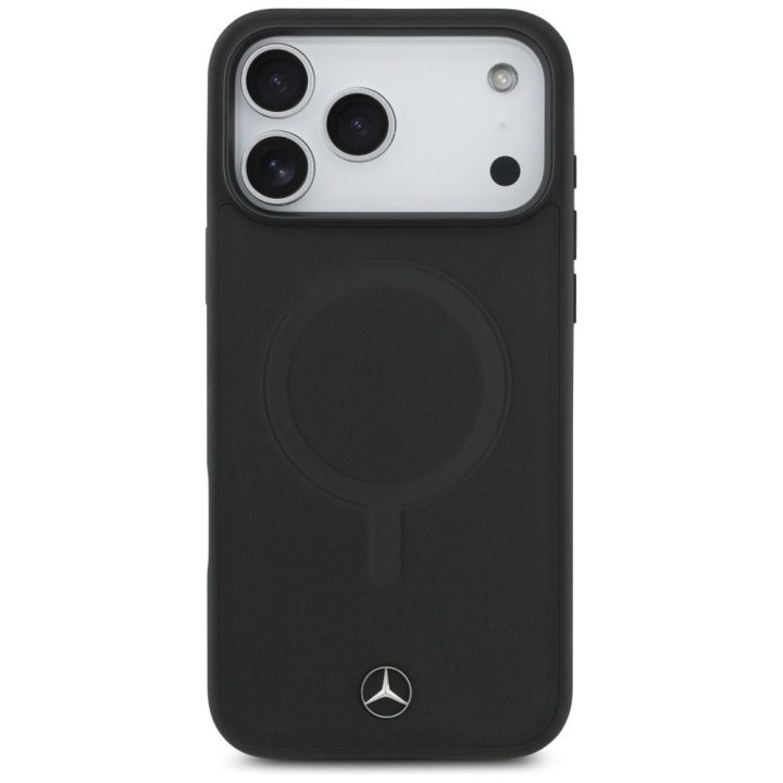 Telefono dėklas iPhone 17 Pro Max juodas lygios odos MagSafe Mercedes