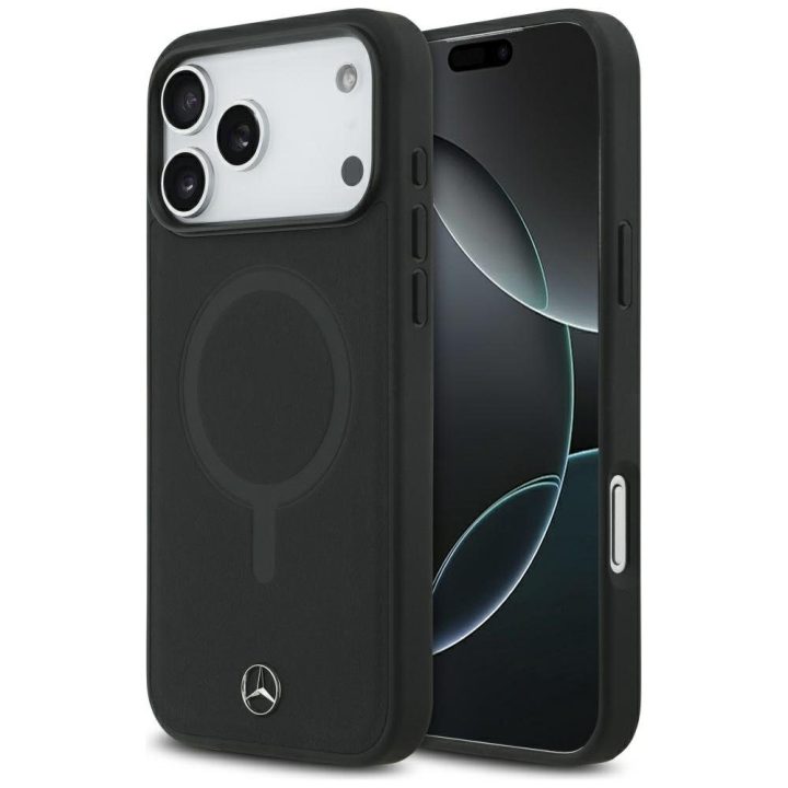 Telefono dėklas iPhone 17 Pro Max juodas lygios odos MagSafe Mercedes