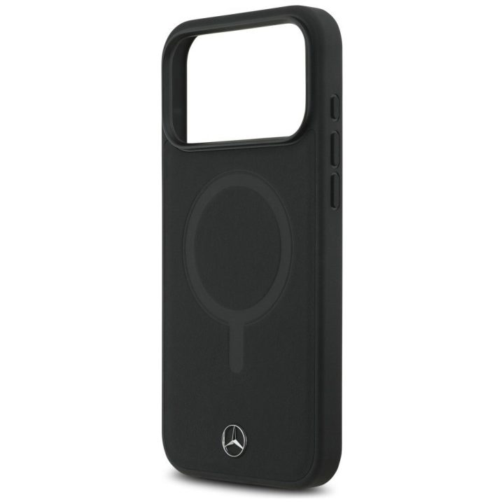 Telefono dėklas iPhone 17 Pro Max juodas lygios odos MagSafe Mercedes