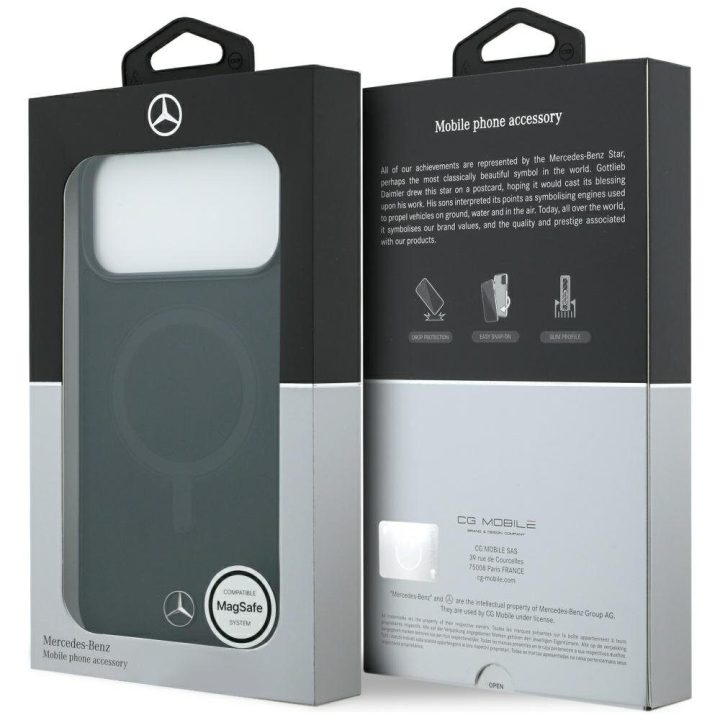 Telefono dėklas iPhone 17 Pro Max juodas lygios odos MagSafe Mercedes