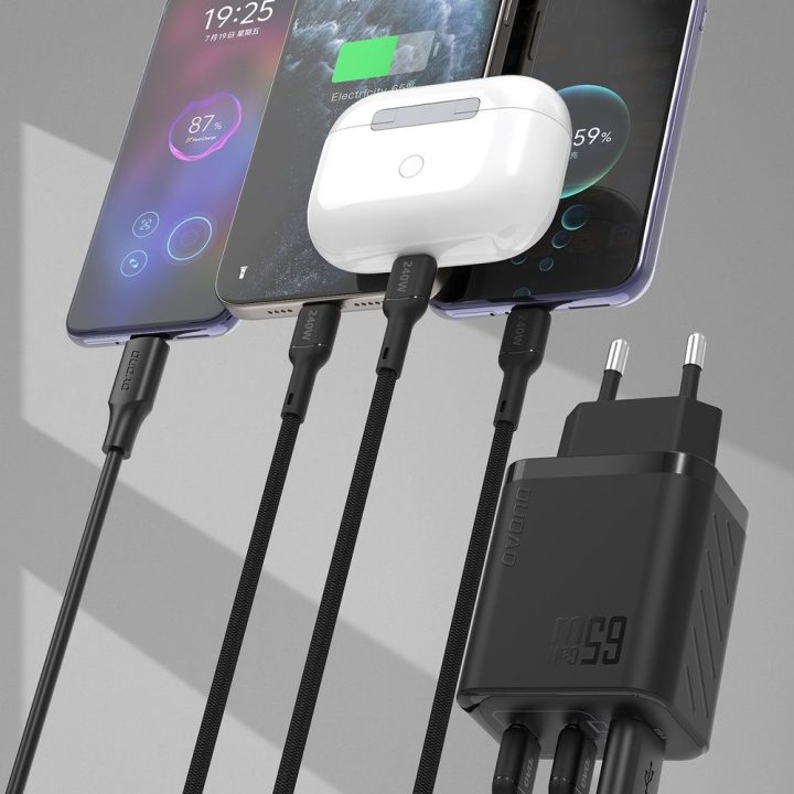 Kroviklis sieninis 65 W 2×USB-C + USB-A juodas