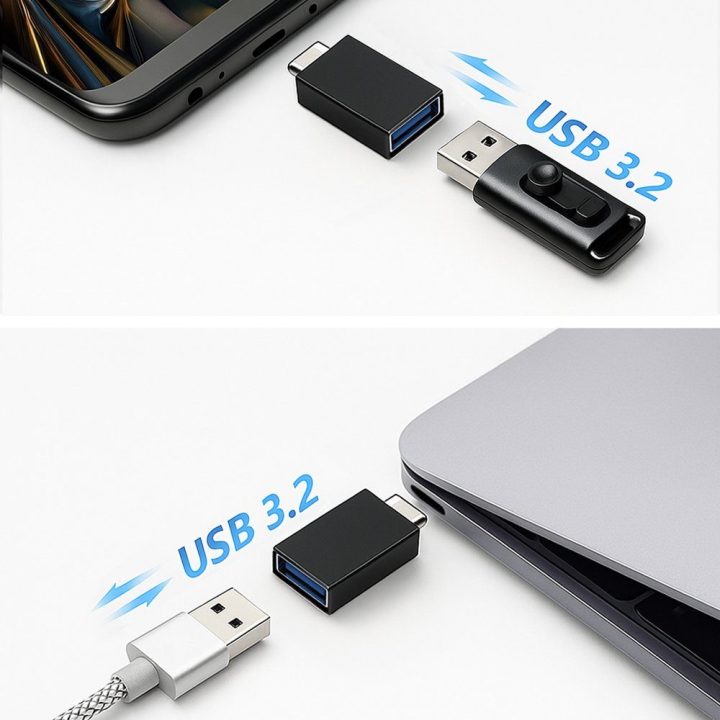 USB-C – USB-A adapteris 10 Gb/s juodas