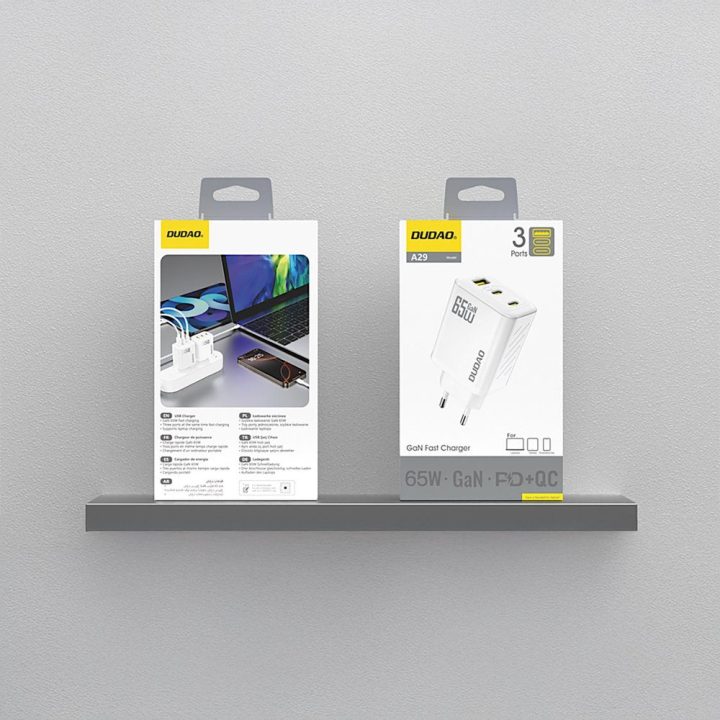 Kroviklis sieninis 65 W GaN 2×USB-C + USB-A baltas