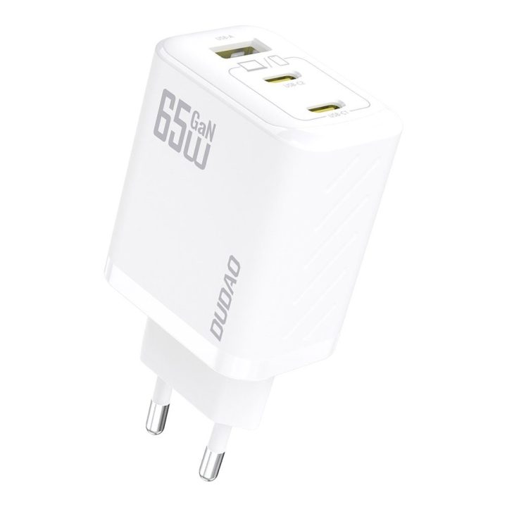 Kroviklis sieninis 65 W GaN 2×USB-C + USB-A baltas