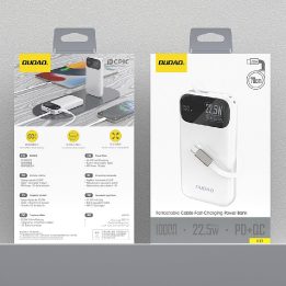 Išorinė baterija 10 000 mAh balta 22,5 W su laidu